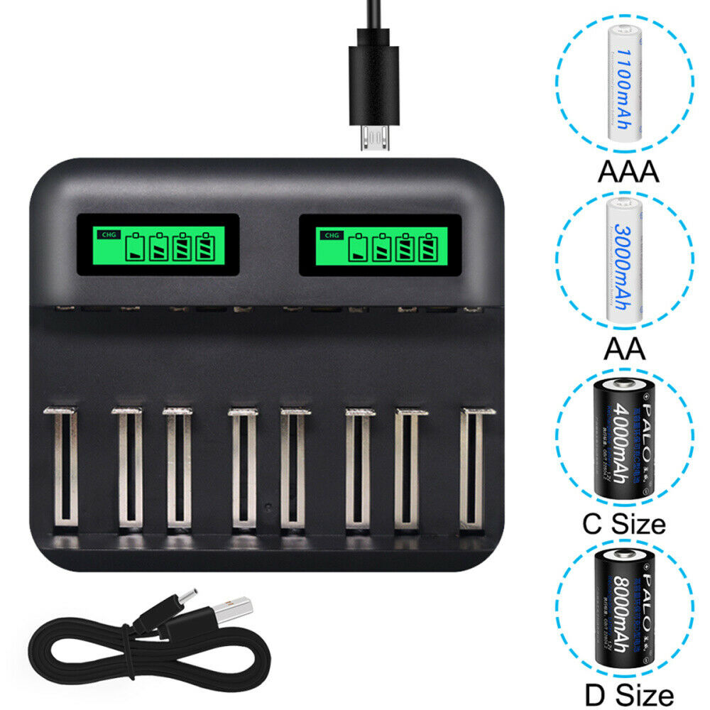 3 Size Intelligent Battery Charger For AA/AAA/C/D Rechargeable